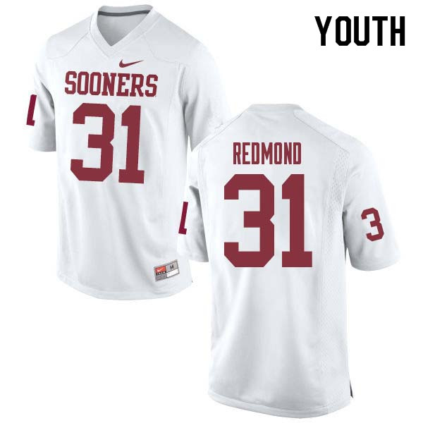 Youth #31 Jalen Redmond Oklahoma Sooners College Football Jerseys Sale-White - Click Image to Close